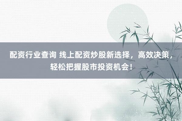 配资行业查询 线上配资炒股新选择，高效决策，轻松把握股市投资机会！