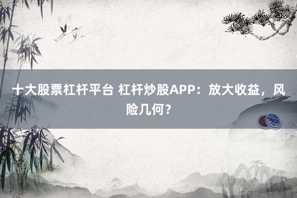 十大股票杠杆平台 杠杆炒股APP：放大收益，风险几何？